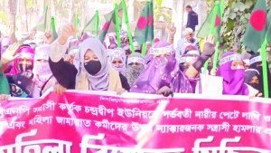বাউফলে গর্ভবতী নারীর ওপর হামলার প্রতিবাদে বিক্ষোভ