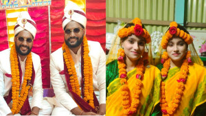 যমজ দুই ভাইয়ের বিয়ে যমজ দুই বোনকে, দেখতে ভিড় বিয়েবাড়িতে